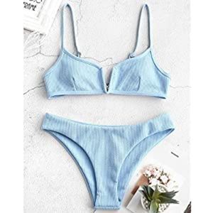 Women's V-Wire Padded Ribbed Bikini Set